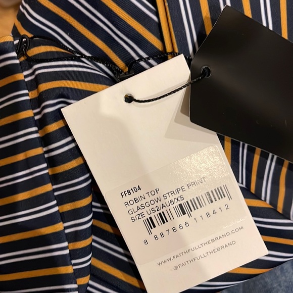 NWT Faithfull the Brand Bikini Top - Robin - Glasgow Stripe Print - Tie style - Picture 2 of 3